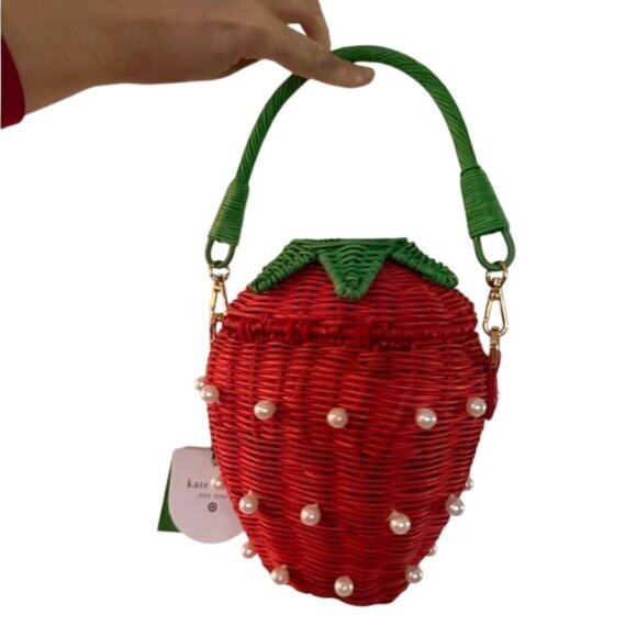 Kate Spade Target Strawberry Basket Purse Red Faux Pearl Bucket Bag Handbag NWT - Picture 5 of 12